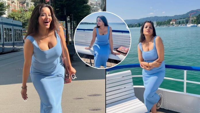 मोनालिसा ने नीले रंग की वन-पीस ड्रेस में ग्लैमर का लगाया तड़का, कर्वी फिगर पर फैन्स हुए दीवाने