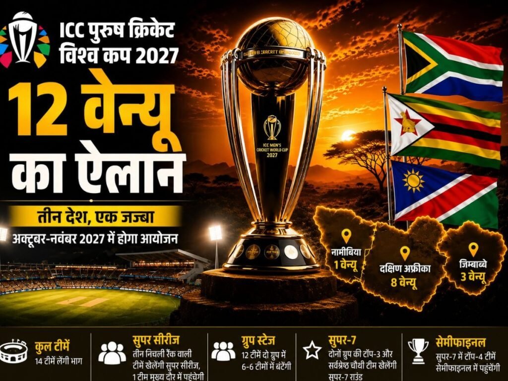 ODI World Cup 2027: 3 देशों में होगा क्रिकेट का महायुद्ध, ICC ने किया ODI वर्ल्ड कप 2027 के 12 वेन्यू का ऐलान | Sports